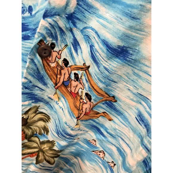 Vintage Pineapple Connection Hawaiian Shirt Mens Large Rayon Surfing Floral Blue - Picture 6 of 7